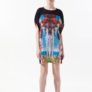 Zara Black Palm Tree Print Mini Dress